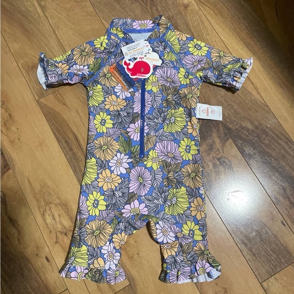 NWT Baby Short Sleeve One Piece Swimsuit with UPF 50+ Sun Protection - Picture 5 of 7